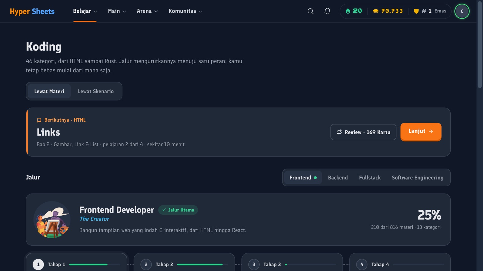 Halaman Koding: pelajaran berikutnya dan jalur Frontend Developer